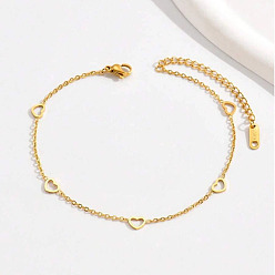 Золотой Сердце 304 браслеты на ногу из нержавеющей стали с цепочкой для женщин, золотые, 8-5/8 дюйм (220 мм)