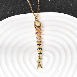 Золотой 201 Подвеска в виде рыбьей кости из нержавеющей стали с цветными фианитами, инкрустированная кубическим цирконием, для женщин, золотые, 17.76 дюйм (45.1 см)