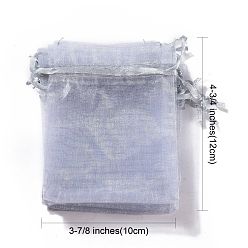Light Grey Organza Gift Bags, with Drawstring, Rectangle, Light Grey, 12x10cm