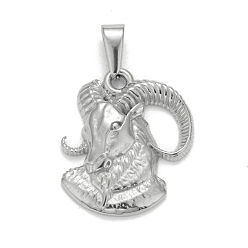 Овен Не тускнеющие 304 подвески из нержавеющей стали, , 12 созвездия/знаки зодиака, Овен, 30x28.5x3.4 мм, отверстие : 10x4.5 мм