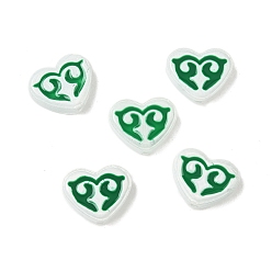 Зеленый Окрашенные и запеченные стеклянные бусины, хаерт с рунами, с эмалью, зелёные, 12x15x4.5 мм, отверстие : 1.2 мм