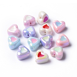 Mixed Color Opaque Acrylic Beads, with Enamel, Heart, Mixed Color, 15x17x10.5mm, Hole: 2.1mm