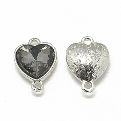 Серый Соединители звеньев сплава стекла, граненые, сердце, платина, серые, 19.5x14x6.5 мм, отверстие : 1.5 мм