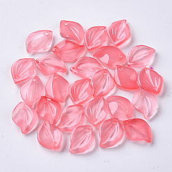 Light Coral Transparent Spray Painted Glass Pendants, Leaf, Light Coral, 16x11.5x3.5mm, Hole: 1.5mm