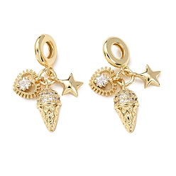 Настоящее золото 16K Подвески из прозрачного кубического циркония с микропаве в стиле «океанская латунь», подвески в виде звезды, мороженого и сердца с большим отверстием, реальный 16 k позолоченный, реальный 16 k позолоченный, 30 мм, отверстие : 5 мм, Кулон : 10~7.5x8~9.5x3~4.5 мм