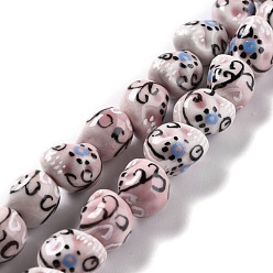 Pink Фарфоровые бусины ручной работы, череп, розовые, 14x12x13 мм, отверстие : 1.8 мм, около 25 шт / нитка, 12.80 дюйм (32.5 см)
