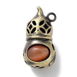 Chocolate Brass Pendants, with Cat Eye, Cadmium Free & Lead Free, Gourd, Chocolate, 23x12.5x11.5mm, Hole: 1.8mm