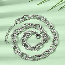 Stainless Steel Color 9MM 304 Stainless Steel Textured Cable Chain Necklaces for Women Men, Tarnish Free, Stainless Steel Color, 16.69 inch(42.4cm)