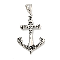 Античное Серебро 316 хирургические подвески из нержавеющей стали, якорь очарование, античное серебро, 40x25x4.9 мм, отверстие : 8.5x4.7 мм