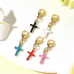 (52) Непрозрачная лаванда Подвесные кресты из латуни с эмалью, с 304 из нержавеющей стали Lobster Claw застежками, разноцветные, 28 мм