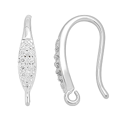 Серебро 20 латунные крючки для серег из прозрачного кубического циркония с микропаве, провод уха, без кадмия и без свинца, серебряные, 15.5x3.5x10 мм, отверстие : 1.4 мм, 18 датчик, штифты : 1 мм