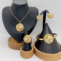 Белый 304 Подвески, серьги-гвоздики, кольца и браслеты из нержавеющей стали с кубическим цирконием и подвесками в форме кошачьего глаза, плоско-круглые, золотые, белые, колье: 17.72 дюйм (45 см)