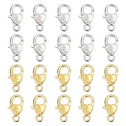 Platinum & Golden 20Pcs 2 Colors Alloy Lobster Claw Clasps, Heart, Platinum & Golden, 26.5x15x6.5mm, Hole: 4mm, 10pcs/color