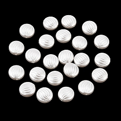 White ABS Plastic Imitation Pearl Beads, Swirl Flat Round, White, 14.5x6.5mm, Hole: 1.2mm, about 640pcs/500g