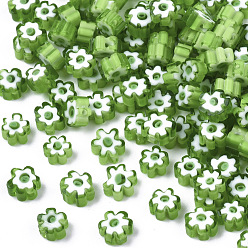 Зеленый лайм Стеклянные бусины, цветок, зеленый лайм, 5~7x5~7x2~3 мм, отверстие : 1 мм