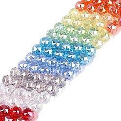 (52) Непрозрачная лаванда Гальванизируйте прозрачное стекло бисер нитей, круглые, с покрытием AB цвета, граненые, разноцветные, 7.5~8x7 мм, отверстие : 1~1.5 мм, около 48~50 шт / нитка, 13.19~14.17 (33.5~36 см)