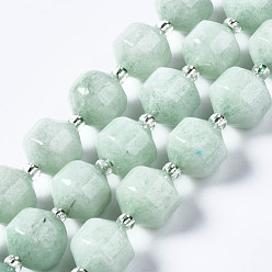 White Jade Natural White Jade Beads Strands, Imitation Beryl, with Seed Beads, Faceted, Polygon, 10x9.5mm, Hole: 1.2mm, about 32~33pcs/strand, 14.76 inch~15.28 inch(37.5cm~38.8cm)