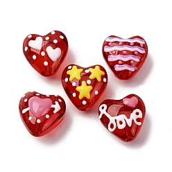 (52) Непрозрачная лаванда Стеклянные эмалевые бусины, бусины ручной работы, сердце, разноцветные, 13.5~14x14x8.5 мм, отверстие : 1.2 мм