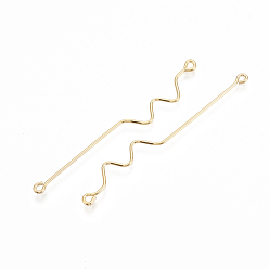Настоящее золото 18K Соединители латунные звенья, двухсторонние наглазники, без никеля , реальный 18 k позолоченный, 51.5x6x0.5 мм, отверстие : 1 мм