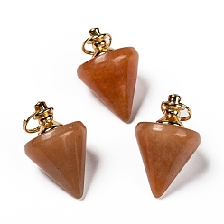 Красный Авантюрин Натуральный красный авантюрин подвески, с позолоченной фурнитурой из латуни, Конус маятник, 31x20x20 мм, Перейти кольцо: 10x1.5 мм, внутренний диаметр: 9 мм