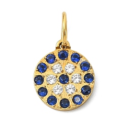 Плоский Круглый 304 из нержавеющей стали горный хрусталь подвески, золотые, плоский круглый шарм, 11.5x10x1.5 мм, отверстие : 5 мм