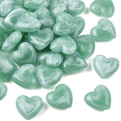 Средний Морско-зеленый Непрозрачные акриловые бусины, сердце, T-пробурены, два тона, средний морской зеленый, 22x22~22.5x10 мм, отверстие : 2~2.4 мм, 166 шт / 500 г.