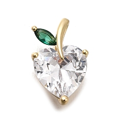 Настоящее золото 14K Латунные подвески из прозрачного кубического циркония, без кадмия, без никеля и без свинца, яблоко, реальный 14 k позолоченный, 13.5x8.5x6 мм, отверстие : 2x1 мм