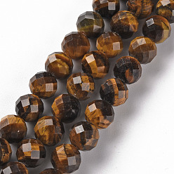 Темно-Золотистый Природных тигровый глаз бисер нитей, круглые, граненые, темные золотарник, 8 мм, отверстие : 1.2 мм, около 49~50 шт / нитка, 15.35 дюйм (39 см)