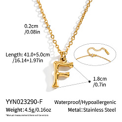 Letter F 304 Collares con colgante inicial de bambú de acero inoxidable para hombres y mujeres, real 18 k chapado en oro, letra f, 16.14 pulgada (41 cm)