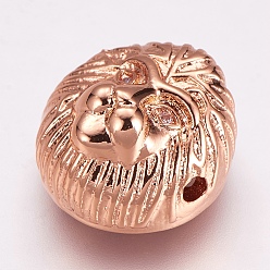 Rose Gold Brass Micro Pave Cubic Zirconia Beads, Chimpanzees, Rose Gold, 13.5x12.5x8mm, Hole: 1.5mm