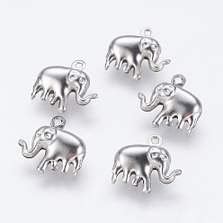 Edelstahl Farbe Anlaufgeschützt 201 Charms aus Edelstahl, Elefant, Edelstahl Farbe, 14.5x15x5 mm, Bohrung: 1 mm