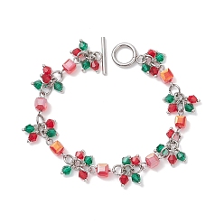 Нержавеющая Сталь Цвет Рождественские стеклянные браслеты и подвески для женщин, с 304 из нержавеющей стали тумблеров застежками, цвет нержавеющей стали, 7-1/2 дюйм (19 см)