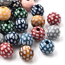 (52) Непрозрачная лаванда Набивные шима деревянные бусины, круглые, разноцветные, 16~16.5 мм, отверстие : 4 мм