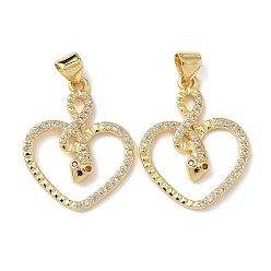 Настоящее золото 18K Латунные микро проложить кубического циркония подвески, стойки покрытие, змея, без свинца и без кадмия, долговечный, реальный 18 k позолоченный, 24.5x19.5x3.5 мм, отверстие : 3.5x3.5 мм