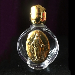 Antique Golden Glass Holy Water Bottle with Zinc Alloy Cap, Religion Portable Refillable Container, Antique Golden, 6.7x4.4cm