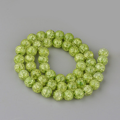 Yellow Green Synthetic Crackle Quartz Beads Strands, Round, Dyed, Yellow Green, 8mm, Hole: 1mm, about 50pcs/strand, 15.7 inch