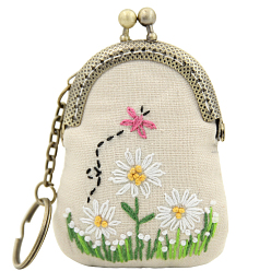 Цветок Набор для вышивки кошелька с замком поцелуй своими руками, включая ткань, пяльцы, иглы и нитки, металлическая ручка кошелька, инструкция, цветок, 70x55 мм