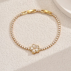 Цветок Элегантные латунные браслеты с подвесками, латунные браслеты для тенниса с прозрачными кубическими цирконами для женщин, цветок, внутренний диаметр: 7-7/8 дюйм (20 см)