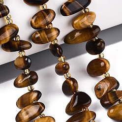 Тигровый глаз Природных тигровый глаз бисер нитей, самородки, Топ пробуренной, упавший камень, с бисером, 9.5~25x4~11.5x3.5~8 мм, отверстие : 0.8~1 мм, около 42~61 шт / нитка, 14.96~16.14'' (38~41 см)