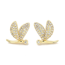 Настоящее золото 18K Серьги-гвоздики из латуни с микро-паве из прозрачного кубического циркония для женщин, без кадмия и без свинца, долговечный, стрекоза, реальный 18 k позолоченный, 13x12 мм