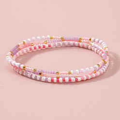 Pink 3 Набор эластичных браслетов из стеклянного бисера для женщин, цилиндр и круг, розовые, 6.50 дюйм (16.5 см)