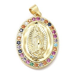 Настоящее золото 18K Стойка металлическая латунная микропрофилированная кубическая циркония подвески, долговечный, без свинца и без кадмия, овальный со святым, реальный 18 k позолоченный, 27x19x4 мм, отверстие : 4x3.5 мм