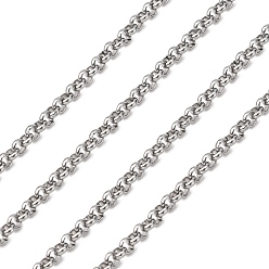 Нержавеющая Сталь Цвет Устойчивые к потускнению 304 цепи Rolo из нержавеющей стали, отрыгивающая цепь, несварные, с катушкой, цвет нержавеющей стали, 2.5x0.6 мм, около 82.02 футов (25 м) / рулон