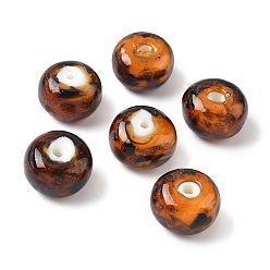 Круглые Ручной золотой песок бусины бисер нитей, с леопардовым принтом рисунком, круглые, 14~14.5x9.5~10 мм, отверстие : 1.8~2 мм