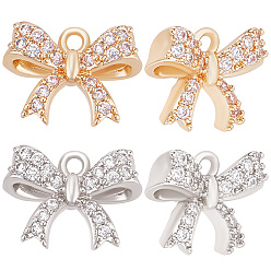 Platinum & Light Gold 12 шт. 2 цвета стойка покрытие латунь микро паве кубический цирконий подвески, долговечный, бантом, платина и светлое золото, 10x13x5 мм, отверстие : 1.2 мм, 6 шт / цвет