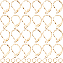 Настоящее золото 24K 30 шт. 304 серьги с рычагом из нержавеющей стали, с петлей, 30шт стойки с покрытием из латуни, реальный 24 k позолоченный, 15.5x10x1.5 мм, отверстие : 1.5 мм