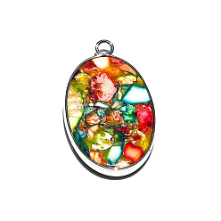Oval Подвески из натуральной имперской яшмы, красочный, овальные, 35.2x26x2.85 мм