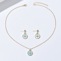 Бледно-бирюзовый Наборы подвесок и сережек-гвоздиков из цинкового сплава с кристаллами, стразами и акрилом., золотые, плоские круглые с звезды шаблон, бледные бирюзовая, колье: 17.72 дюйм (45 см)