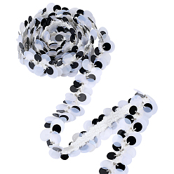 Blanc 2 mètres de garnitures perlées en polyester, avec des paillettes en plastique, plat rond, blanc, 1/2 pouces (13 mm)
