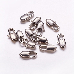 Платина Покрытие плоских зажимов когтя омара, Нет кольца, медь, без никеля , платиновый цвет, 4.5 мм X 12 мм, Отверстие: около 2 мм